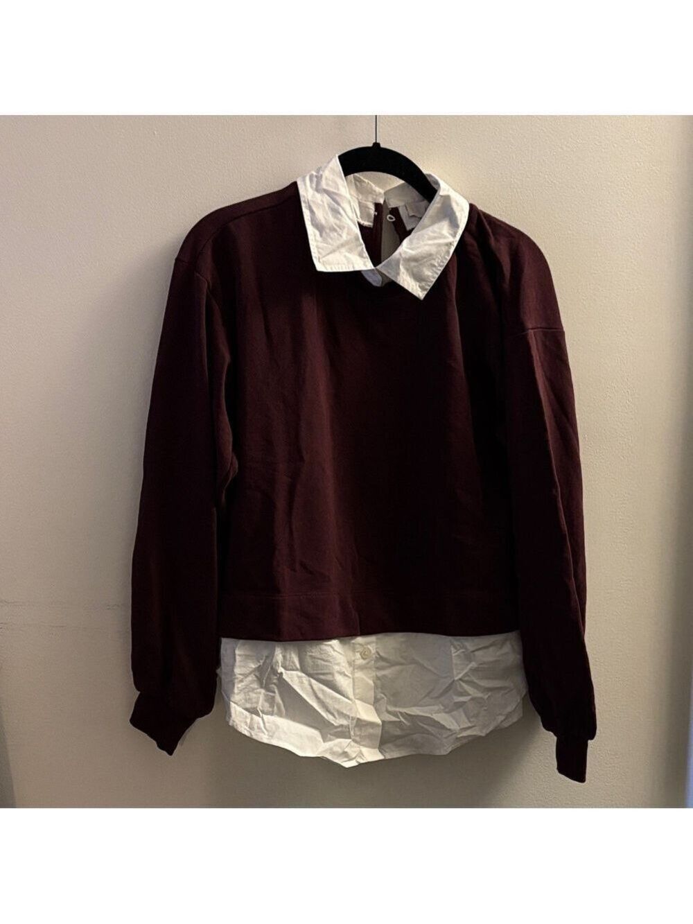 LOFT Burgundy and White faux Layered Sweatshirt